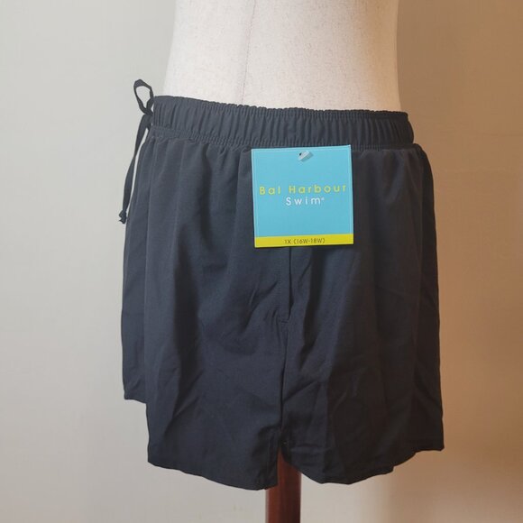 Bal Harbour Swim Shorts Women's 1X black Taslan plus sport gym brief tie pockets - Picture 5 of 16